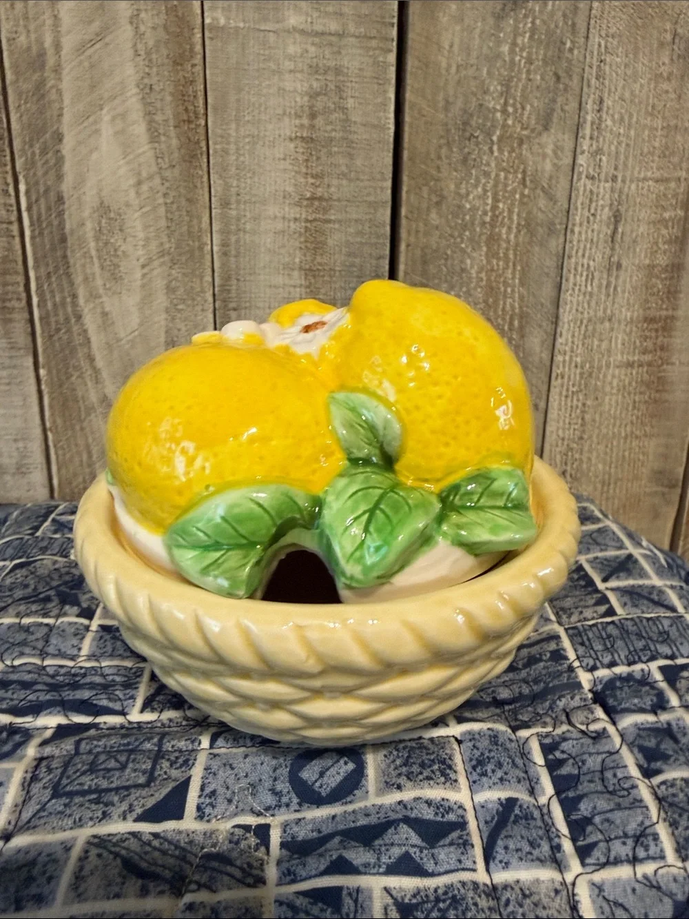 Vintage 60’s A Lorrie Design Majolica Lemons Sugar Bowl